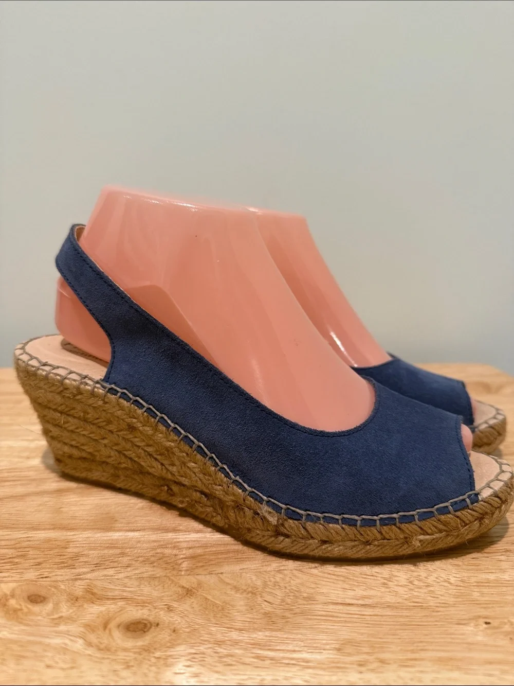 Fabiolas Blue Suede Leather Espadrille Wedge Slingback - Women's Size 38